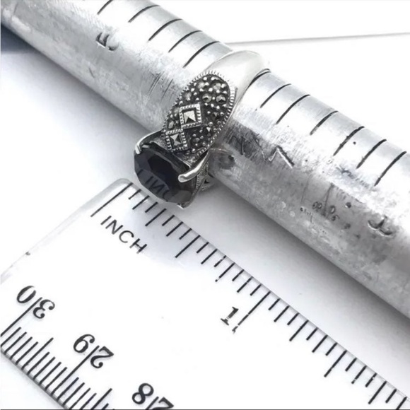 Vintage Sterling Silver Smokey Topaz Marcasite Ring Size 6 - Picture 5 of 5